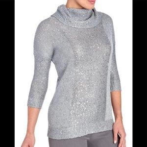 Lurex Grey Sequin Cowl Neck Sweater